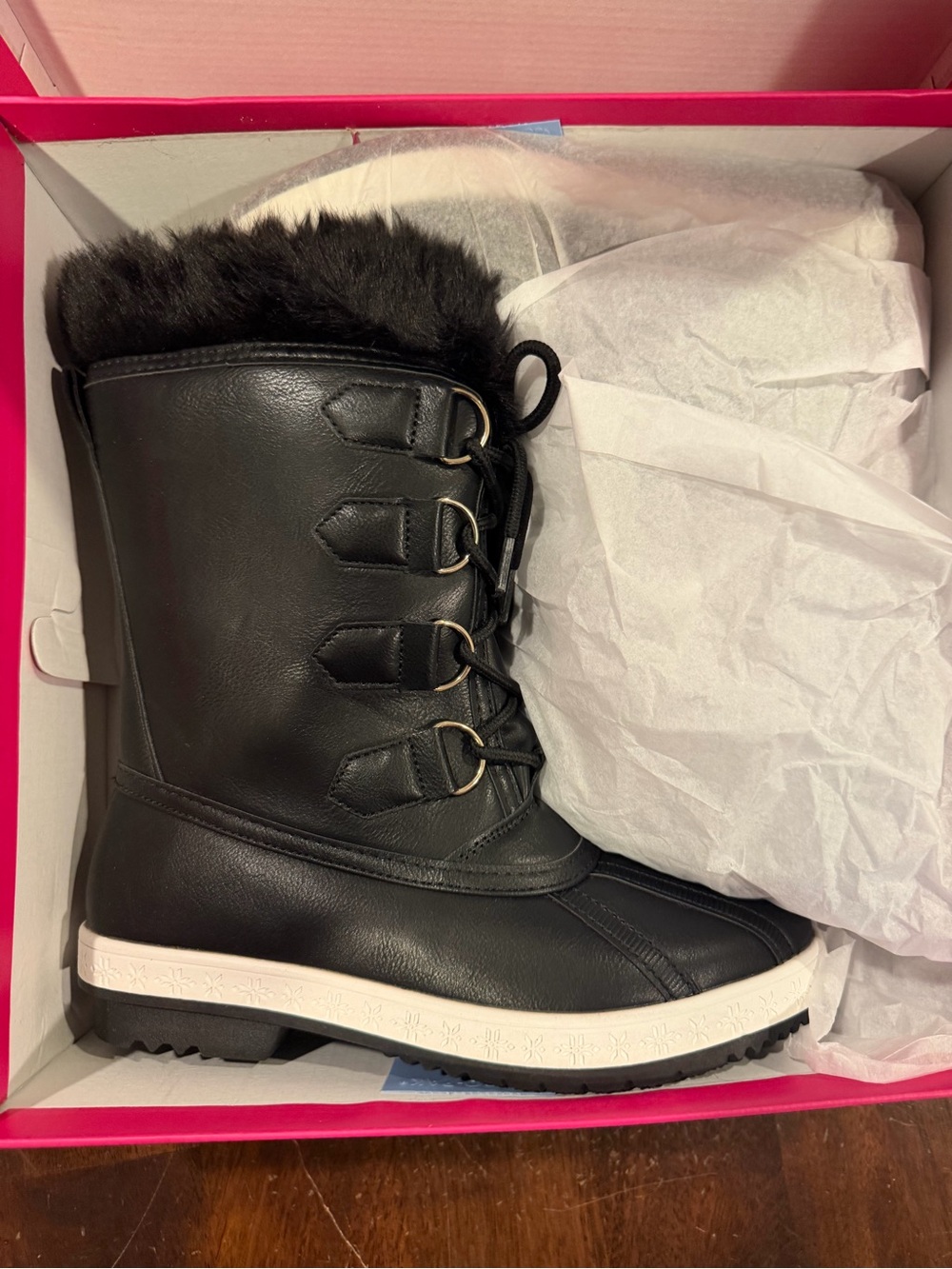 Shoedazzle Women’s Lydiia Lace Up Flat Boots Fur Lined Black Size 5.5 M US